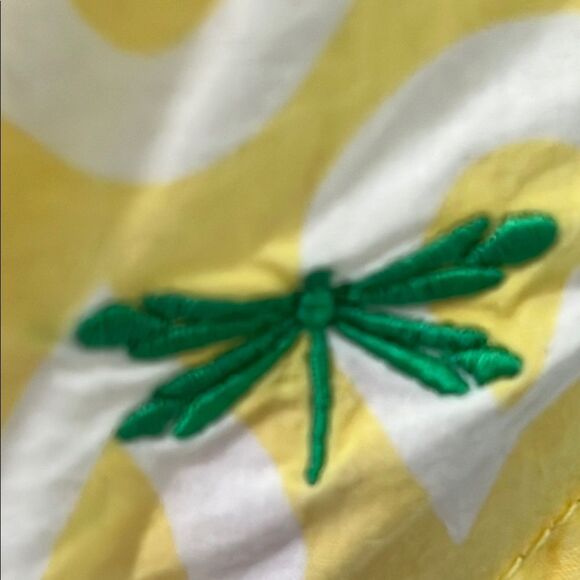 Talbots Teardrop Yellow/White Embroidered Dragonfly Chambray Cuff SZ 10 P - Picture 3 of 9